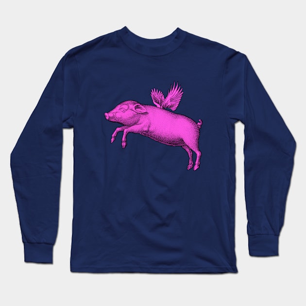 Flying Pig Funny Saying With Pink Modern Pop Art | Vintage  Fat Animal Wings Long Sleeve T-Shirt by ZAZIZU